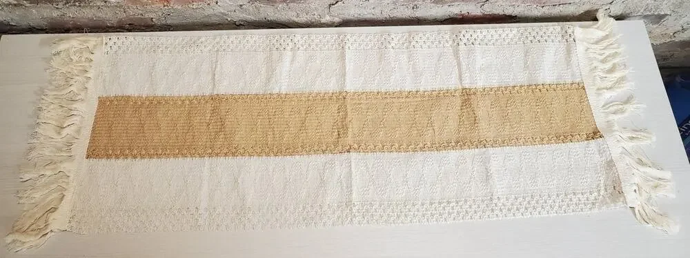 Table Runner Woven Fringe Crochet Lace Cream Tan Farmhouse Boho Decor 28x12
